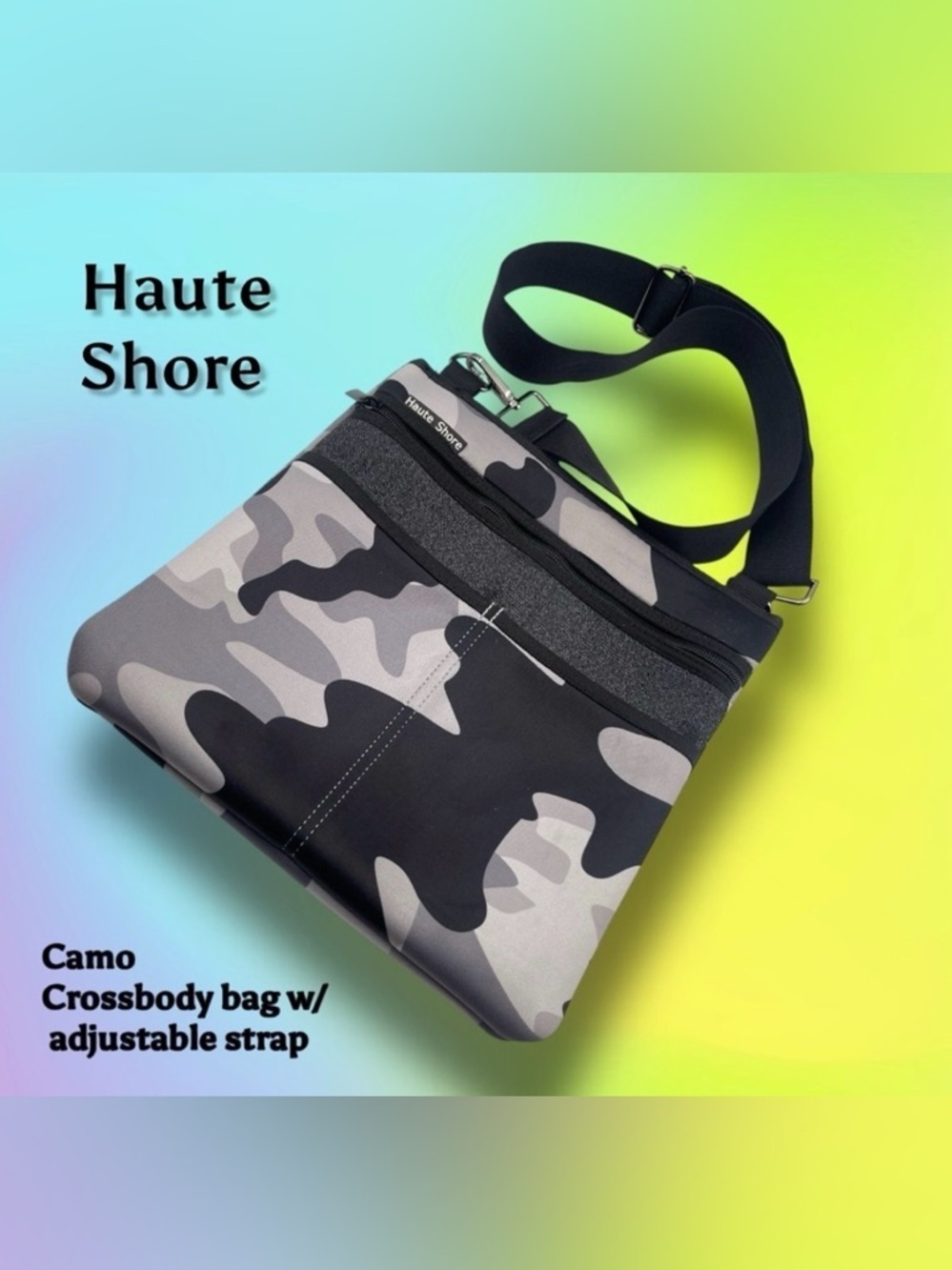 Haute Shore Camo Crossbody bag with an adjustable strap Black Grey